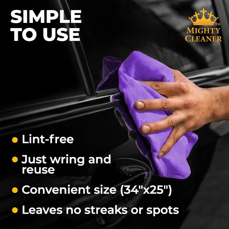 Mighty Cleaner منشفة شامي ممتازة مقاس XL للسيارة - قطعتين (34 × 25) - قماش شامواه فائق الامتصاص - خالية من البقع والخدوش - مناشف تجفيف السيارة قابلة لإعادة الاستخدام - Image 5
